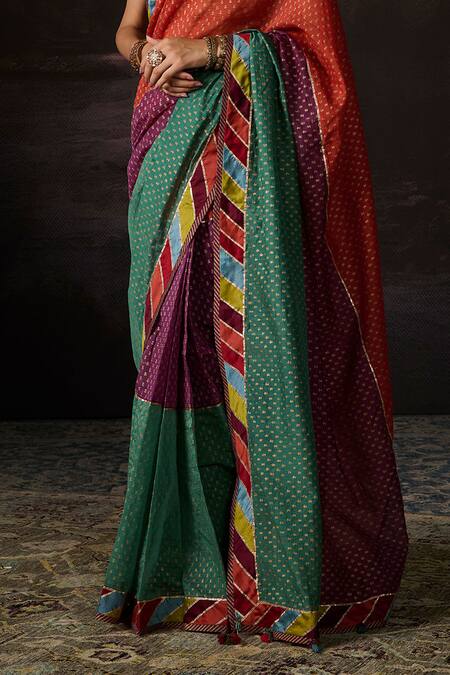 Buy_Swatti Kapoor_Multi Color Round Neck Adah Floral Woven Saree With Blouse _Online_at_Aza_Fashions