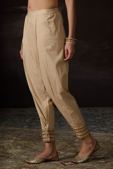 Buy_Swatti Kapoor_Gold Cotton Embroidery Kunz Woven Pant _Online_at_Aza_Fashions
