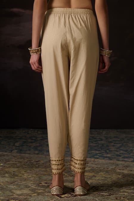 Shop_Swatti Kapoor_Gold Cotton Embroidery Kunz Woven Pant _Online_at_Aza_Fashions