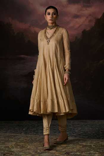 Shop_Swatti Kapoor_Gold Cotton Embroidery Kunz Woven Pant 