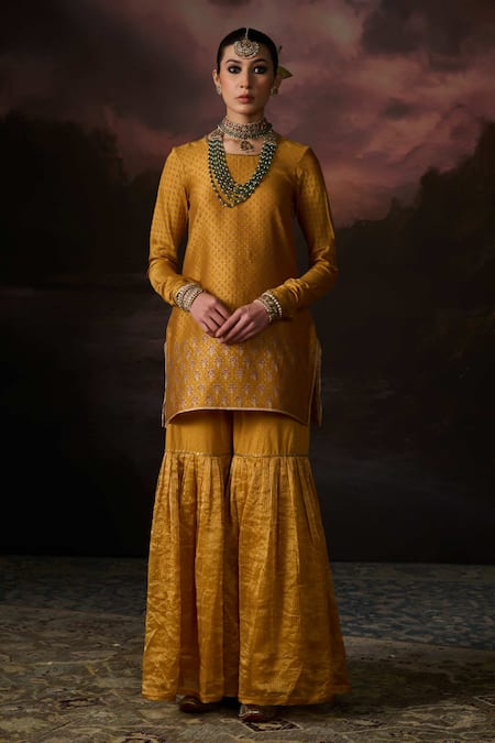 Swatti Kapoor Yellow Zari Sahil Woven Gharara 