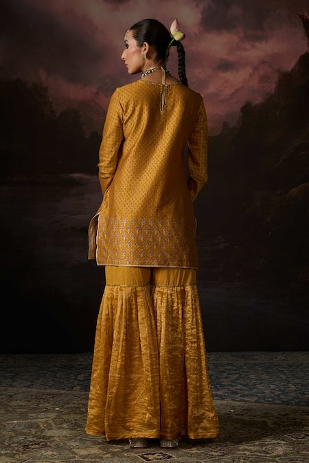 Shop Swatti Kapoor Yellow Zari Sahil Woven Gharara at Aza Fashions Shop_Swatti Kapoor_Yellow Zari Sahil Woven Gharara _at_Aza_Fashions