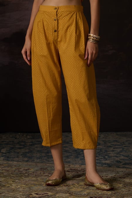 Swatti Kapoor Yellow Cotton Hamza Pant Online at Aza Fashions Swatti Kapoor_Yellow Cotton Hamza Pant _Online_at_Aza_Fashions