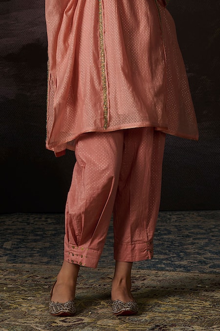 Swatti Kapoor_Pink Cotton Ali Polka Dot Print Salwar _Online_at_Aza_Fashions