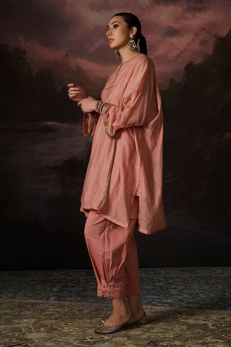 Buy_Swatti Kapoor_Pink Cotton Ali Polka Dot Print Salwar _Online_at_Aza_Fashions