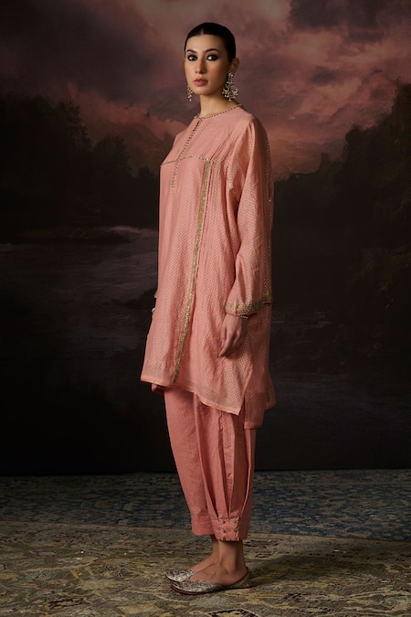 Shop_Swatti Kapoor_Pink Cotton Ali Polka Dot Print Salwar _Online_at_Aza_Fashions