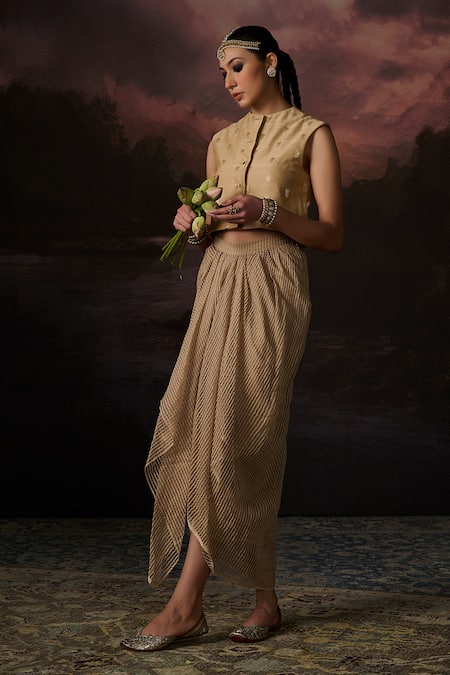 Buy_Swatti Kapoor_Gold Nari Stripe Woven Skirt _Online_at_Aza_Fashions