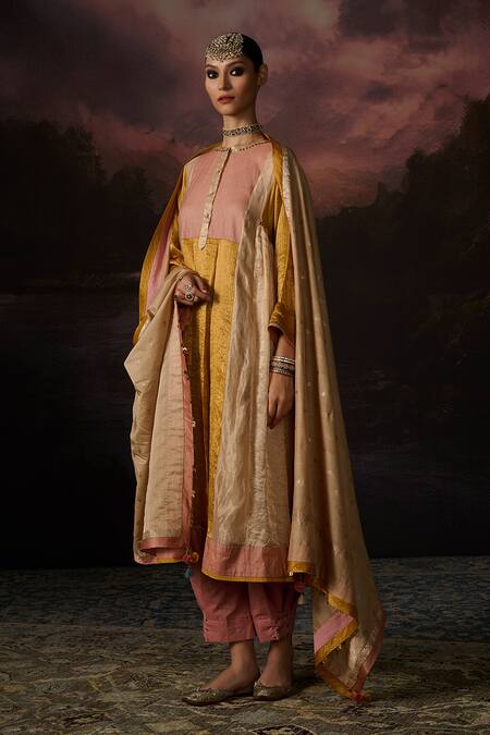 Buy_Swatti Kapoor_Yellow Tassels Zakir Floral Woven Dupatta _Online_at_Aza_Fashions