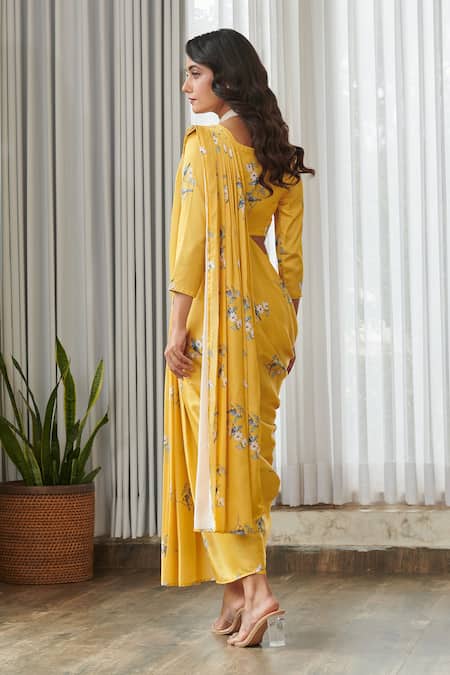 Pasha India Kesar Yellow Blouse With Dhoti Pant Saree 