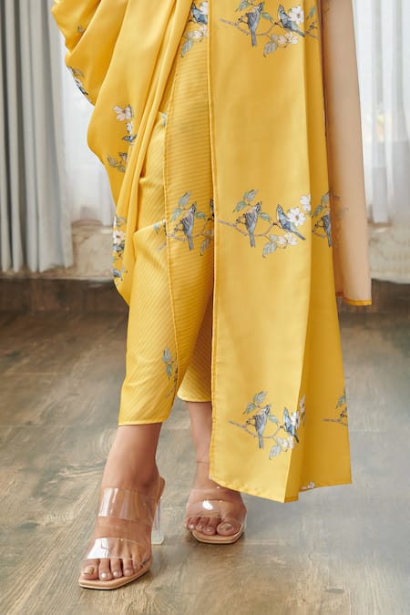 Buy_Pasha India_Yellow Satin Embroidery Round Neck Kesar Blouse With Dhoti Pant Saree _Online_at_Aza_Fashions