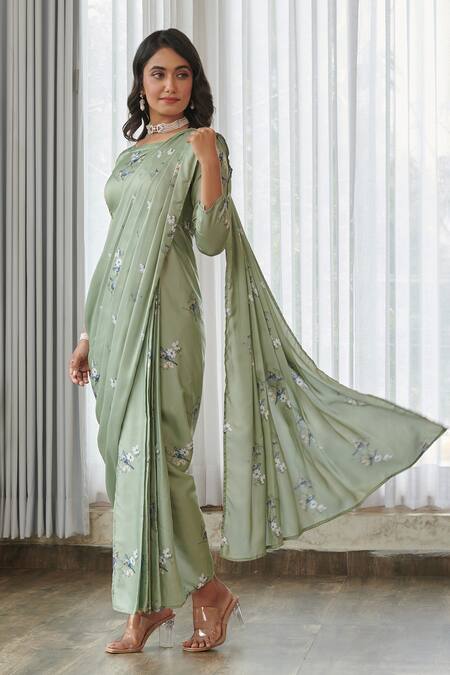 Buy Pasha India Green Silk, Satin Embroidery Round Neck Tulsi Blouse With Dhoti Pant Saree Online at Aza Fashions Buy_Pasha India_Green Silk, Satin Embroidery Round Neck Tulsi Blouse With Dhoti Pant Saree _Online_at_Aza_Fashions