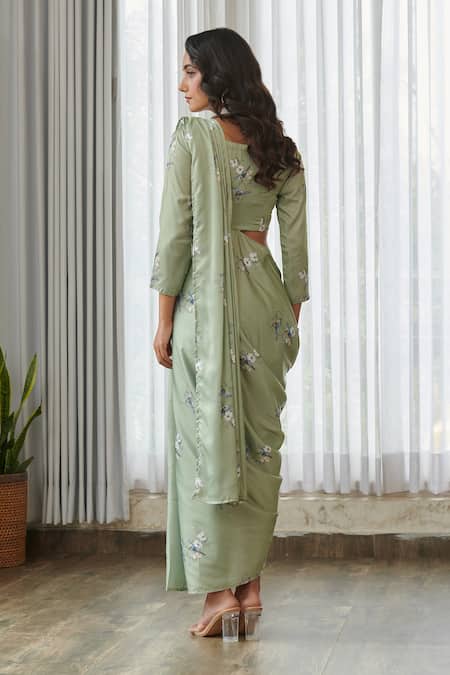 Pasha India Tulsi Green Blouse With Dhoti Pant Saree 