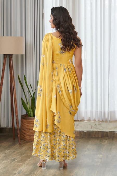 Pasha India Kesar Yellow Ruffle Saree Gown 