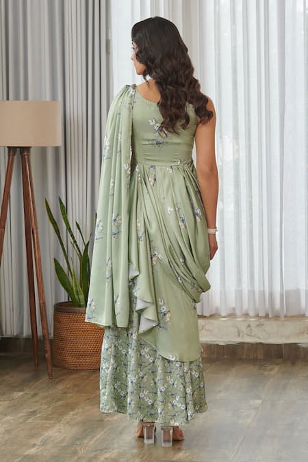 Pasha India Tulsi Green Ruffle Saree Gown 