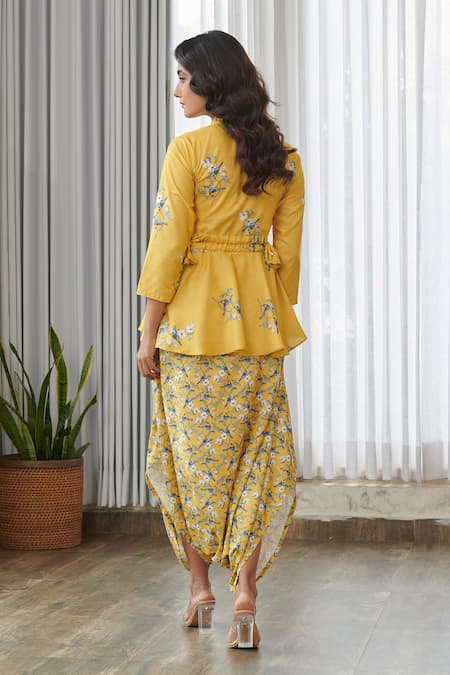 Pasha India Kesar Yellow Peplum Dhoti Jumpsuit 