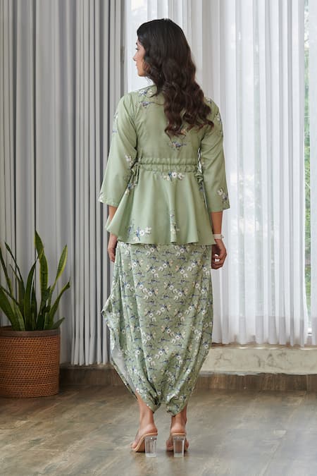 Pasha India Tulsi Green Peplum Dhoti Jumpsuit 