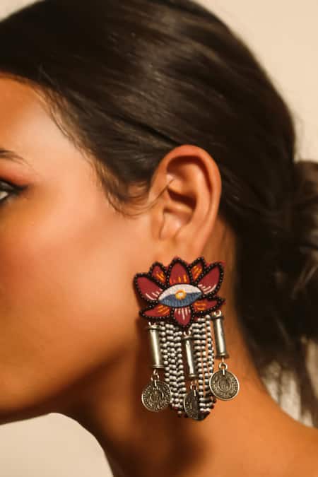 NAKHREWAALI Multi Color Beads Kamal Embellished Earrings Online at Aza Fashions NAKHREWAALI_Multi Color Beads Kamal Embellished Earrings _Online_at_Aza_Fashions