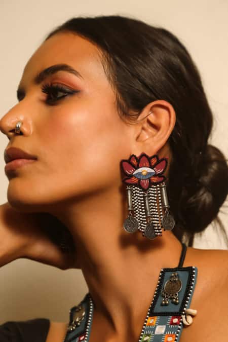 NAKHREWAALI Multi Color Beads Kamal Embellished Earrings 