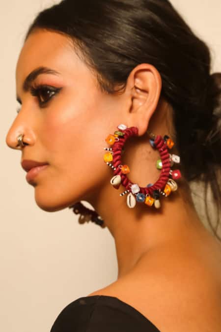 NAKHREWAALI_Multi Color Stones Siyaapa Hoop Earrings _Online_at_Aza_Fashions