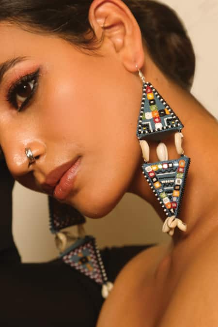 NAKHREWAALI_Multi Color Embroidery Fatafati Earrings _Online_at_Aza_Fashions