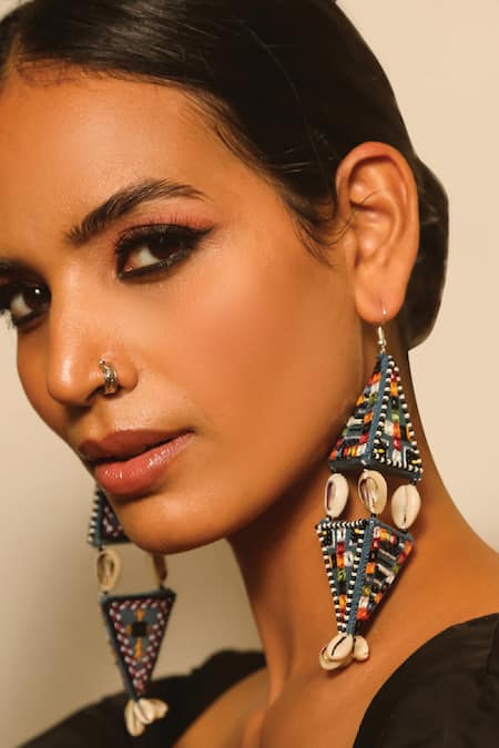 NAKHREWAALI Multi Color Embroidery Fatafati Earrings 