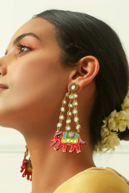 NAKHREWAALI Haathi Hand Embroiderd Earrings 
