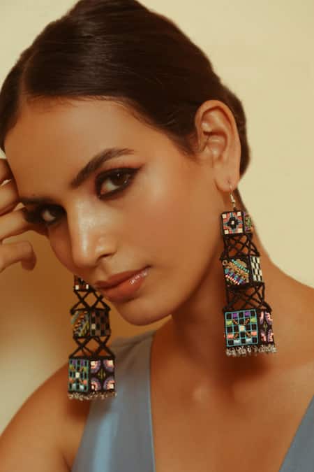 NAKHREWAALI Multi Color Embroidery, Beads Raabta Earrings 