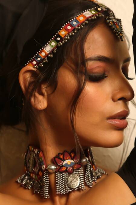 NAKHREWAALI_Multi Color Kamli Embroidered Choker _Online_at_Aza_Fashions