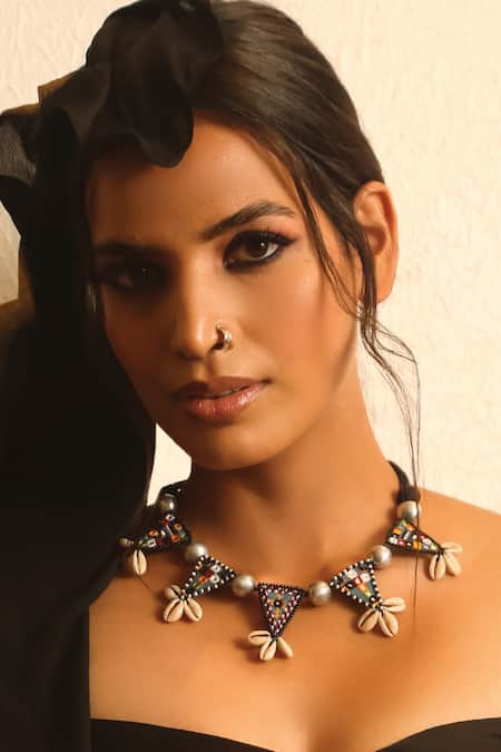 Buy_NAKHREWAALI_Multi Color Fatafati Shell Tassel Necklace _Online_at_Aza_Fashions