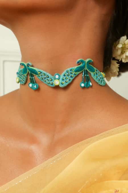 NAKHREWAALI_Blue Morni Banke Handcrafted Choker _Online_at_Aza_Fashions