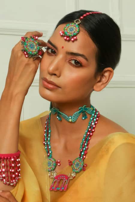 NAKHREWAALI Blue Morni Banke Handcrafted Choker 