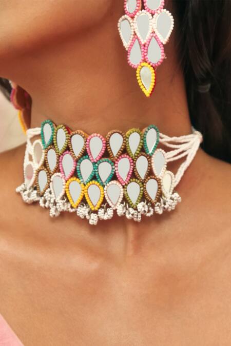 Buy_NAKHREWAALI_Multi Color Ishqaana Mirror Choker _Online_at_Aza_Fashions
