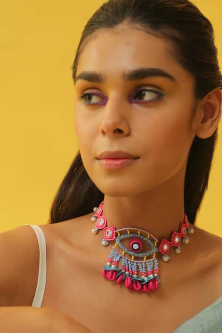 NAKHREWAALI Multi Color Handcrafted Evil Eye Choker 