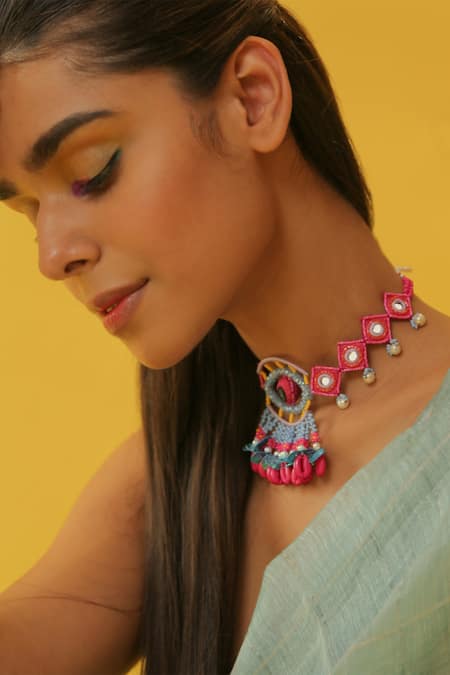 NAKHREWAALI_Multi Color Handcrafted Evil Eye Choker _Online_at_Aza_Fashions