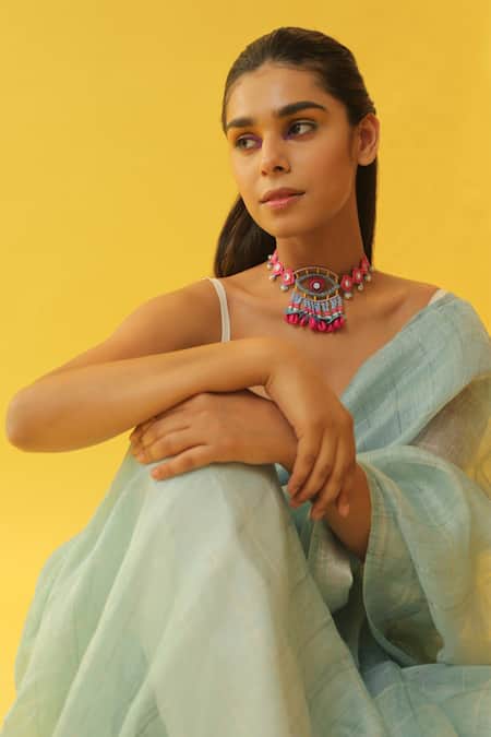 Buy_NAKHREWAALI_Multi Color Handcrafted Evil Eye Choker _Online_at_Aza_Fashions