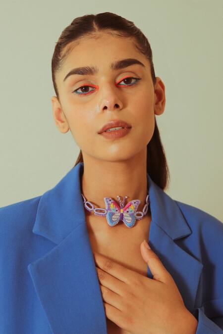 NAKHREWAALI_Multi Color Vibe Check Embroidered Choker _Online_at_Aza_Fashions