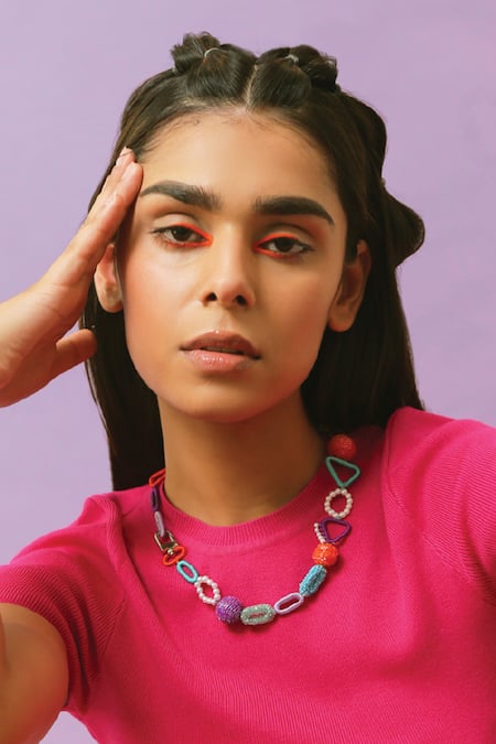 NAKHREWAALI Multi Color Snatched Embellished Necklace 
