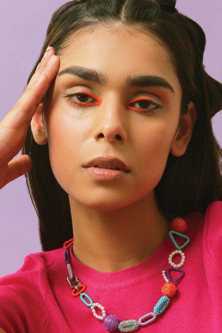 NAKHREWAALI Multi Color Snatched Embellished Necklace Online at Aza Fashions NAKHREWAALI_Multi Color Snatched Embellished Necklace _Online_at_Aza_Fashions