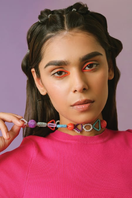 Buy NAKHREWAALI Multi Color Snatched Embellished Necklace Online at Aza Fashions Buy_NAKHREWAALI_Multi Color Snatched Embellished Necklace _Online_at_Aza_Fashions