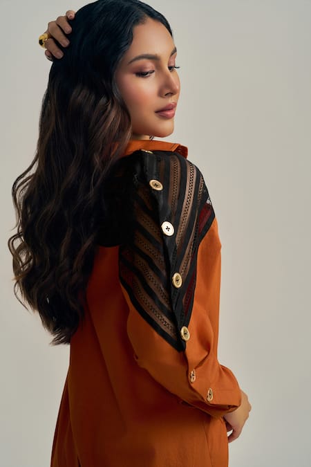 Buy Neetiandmudita Orange Cotton Collared Rust Reverie Shirt Online at Aza Fashions Buy_Neetiandmudita_Orange Cotton Collared Rust Reverie Shirt _Online_at_Aza_Fashions