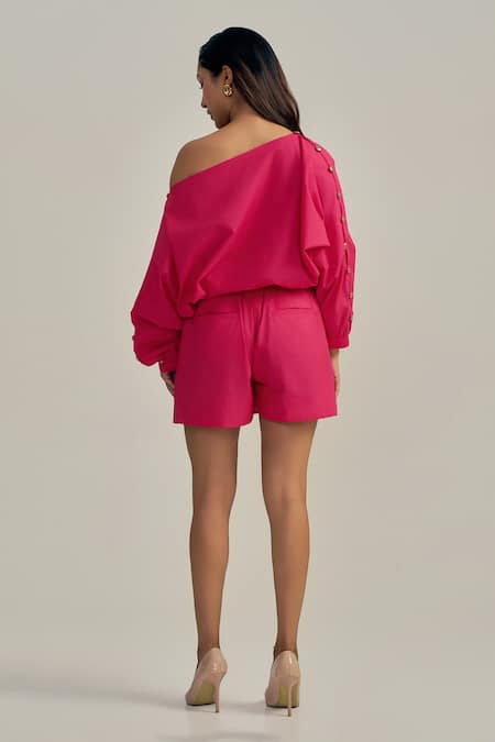 Neetiandmudita Fuchsia Flame Shorts Set 