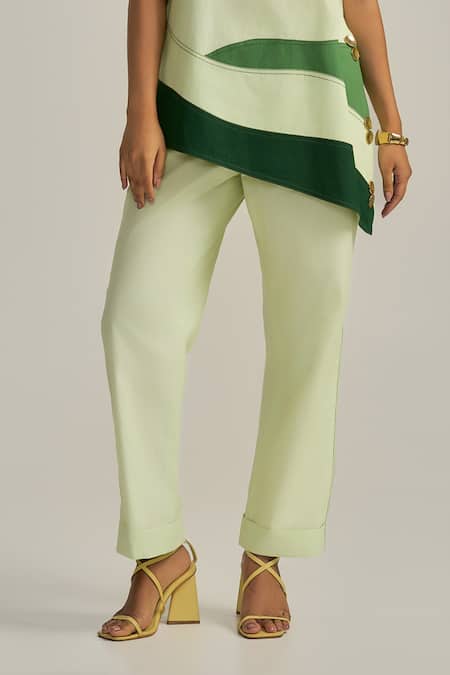 Neetiandmudita_Green Cotton Square Neck Meadow Contrast Pant Set _Online_at_Aza_Fashions