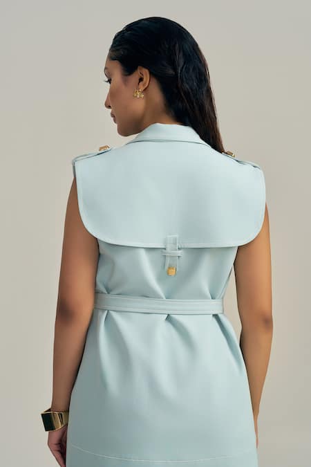 Shop Neetiandmudita Turquoise Crepe V-neck Skyline Pant Co-ord Set Online at Aza Fashions Shop_Neetiandmudita_Turquoise Crepe V-neck Skyline Pant Co-ord Set _Online_at_Aza_Fashions