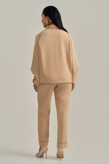 Neetiandmudita The Tan Stitch Pant Co-ord Set 