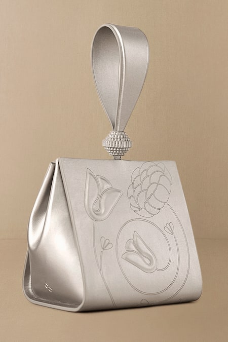 Ampm Silver Embroidery Nuresa Wristlet 