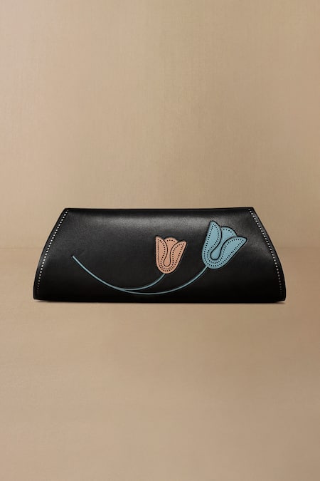 Ampm Black Embroidery Mia Clutch Online at Aza Fashions Ampm_Black Embroidery Mia Clutch _Online_at_Aza_Fashions