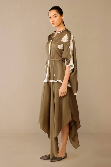 Buy Ampm Taupe Satin, Organza Round Neck Refa Draped Skirt Set Online at Aza Fashions Buy_Ampm_Taupe Satin, Organza Round Neck Refa Draped Skirt Set _Online_at_Aza_Fashions