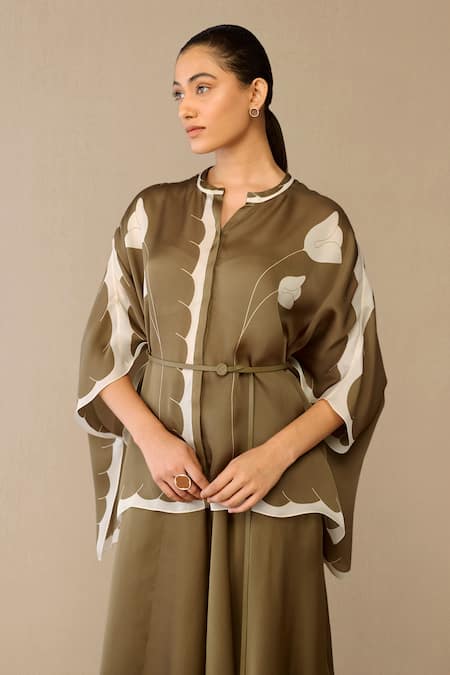 Buy Ampm Taupe Satin, Organza Round Neck Refa Draped Skirt Set Buy_Ampm_Taupe Satin, Organza Round Neck Refa Draped Skirt Set