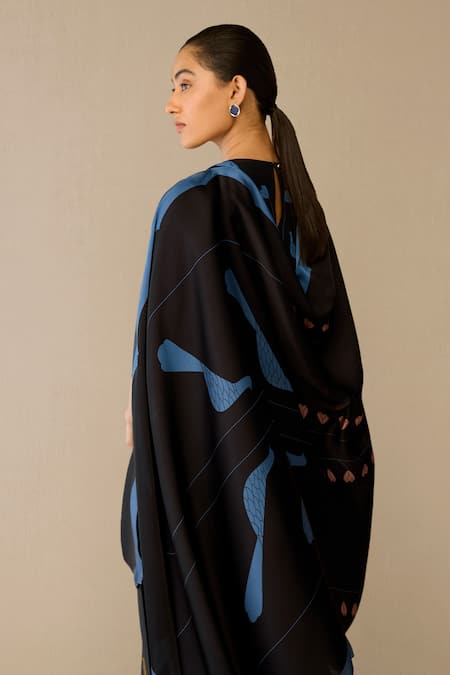 Ampm_Black Chanderi Embroidery Round Neck Shaza Kurta Set _Online_at_Aza_Fashions