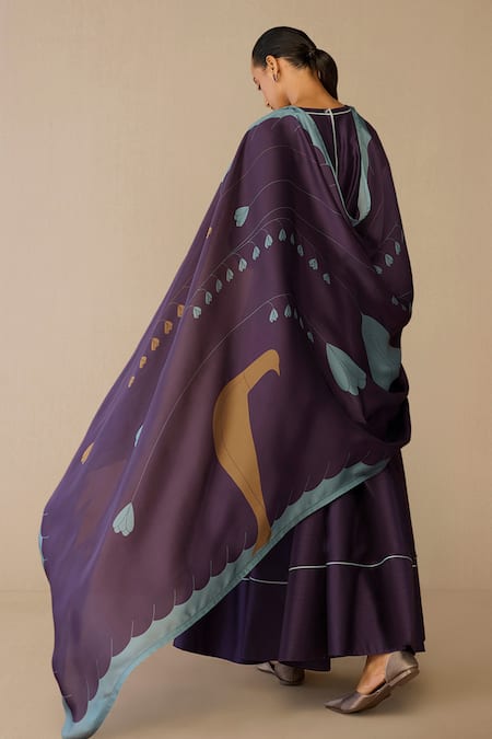 Shop Ampm Purple Chanderi Round Neck Viha Kurta Set at Aza Fashions Shop_Ampm_Purple Chanderi Round Neck Viha Kurta Set _at_Aza_Fashions